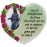 Magnet en résine en forme de coeur H. 6 x 6.5 cm, avec prière pour la maison et résine de diiférents Saints.