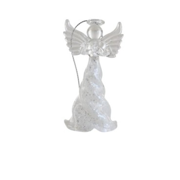 Ange en verre avec ailes argentées. Hauteur 7 cm. Lot de 3 modèles assortis, livrés en boîte .