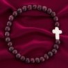 Bracelet sur élastique grains bois Ø 6 mm croix turquoise synthétique