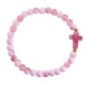 Bracelet élastique, perles en verre Ø 6 mm avec croix. Lot de 6 assortis.