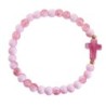 Bracelet élastique, perles en verre Ø 6 mm avec croix. Lot de 6 assortis.