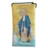Porte-lunettes / téléphone en tissu, brodé de fil d’or, H 19.5 x 10 cm, avec cordon. Vierge Miraculeuse