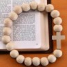 Bracelet élastique homme, perles en bois Ø 1 cm avec croix.
