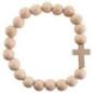 Bracelet élastique homme, perles en bois Ø 1 cm avec croix.
