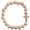 Bracelet élastique homme, perles en bois Ø 1 cm avec croix.