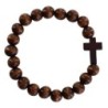 Bracelet élastique homme, perles en bois Ø 1 cm avec croix.