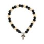 Bracelet dizainier sur corde grains bois noirs et blancs, Ø 8 mm avec fermoir et croix métal.