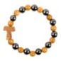 Bracelet dizainier sur --lastique pour enfant grains en h--matite et bois d--039-olivier -- 4 mm- avec croix de Tau-