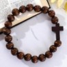 Bracelet élastique homme, perles en bois Ø 1 cm avec croix.