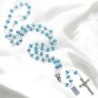 Chapelet grains en cristal Ø 8 mm sertis d une coupelle sur chaine, Croix avec Christ.