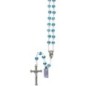 Chapelet grains en cristal Ø 8 mm sertis d une coupelle sur chaine, Croix avec Christ.