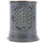Brûle-encens photophore en stéatite ajourée Fleur de Vie, avec grille et bougie, H 10 cm, Ø 9 cm. Livré en boîte.