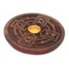 Brûle-encens en bois de manguier, motif croix en relief, pour bâtonnets ou cônes, Ø 9 cm.