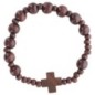 Bracelet dizainier sur élastique grains en bois Ø 9 mm, avec croix en bois