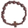 Bracelet dizainier sur élastique grains en bois Ø 9 mm, avec croix en bois
