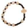 Bracelet dizainier sur élastique grains en bois Ø 9 mm, avec croix en bois