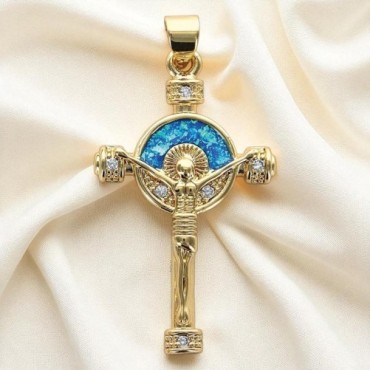 Croix de cou en laiton couleur doré avec pierres oz H. 3.2 cm LOT DE 5