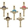 Croix de cou en laiton couleur doré avec pierres oz H. 3.2 cm LOT DE 5