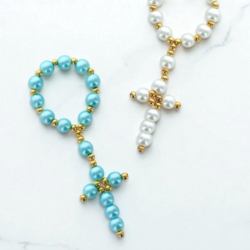 Dizainier sur câble, perles en verre nacré Ø 8 mm. Lot de 2 assortis.