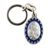 Porte-clés H. 3,8 cm en métal émaillé bleu, plusieurs saints.
