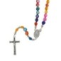Chapelet en coquille multicolore Ø6 mm, sur fil nylon avec fermoir, croix avec Christ, cœur 23 cm..