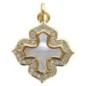 Croix de cou en laiton couleur doré avec pierres oz et coquillage naturel. H. 2 cm