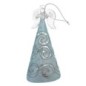 Ange en verre en prière, robe LED opaque bleuetée avec liseré pailleté. H. 15 cm. Livré en boîte.