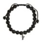 Bracelet sur corde réglable grains en pierre de lave naturelle Ø 7 mm avec croix en métal.