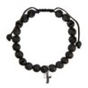 Bracelet sur corde réglable grains en pierre de lave naturelle Ø 7 mm avec croix en métal.