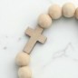 Bracelet élastique homme, perles en bois Ø 1 cm avec croix