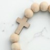 Bracelet élastique homme, perles en bois Ø 1 cm avec croix.