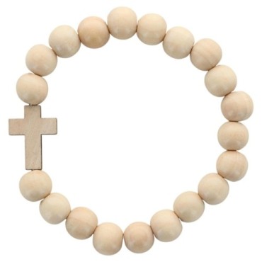 Bracelet élastique homme, perles en bois Ø 1 cm avec croix.