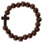 Bracelet élastique homme, perles en bois Ø 1 cm avec croix.