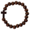 Bracelet élastique homme, perles en bois Ø 1 cm avec croix.
