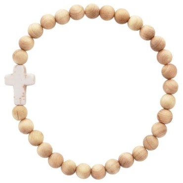 Bracelet sur élastique grains bois Ø 6 mm croix turquoise synthétique
