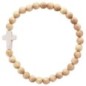 Bracelet sur élastique, grains bois Ø 6 mm croix turquoise synthétique