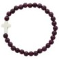Bracelet sur élastique, grains bois Ø 6 mm croix turquoise synthétique