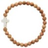 Bracelet sur élastique grains bois Ø 6 mm croix turquoise synthétique