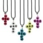Collier avec pendentif croix en perles de verre et cordon en coton ciré L. 45 cm LOT DE 5