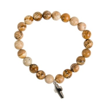 Bracelet sur elastique en pierre naturelle ou synthetique Ø 8 mm avec croix metal.