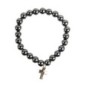 Bracelet sur elastique en pierre naturelle ou synthetique Ø 8 mm avec croix metal.