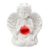 Ange en résine en prière avec cœur lumineux rouge. H. 13,5 cm