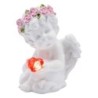 Ange en résine avec couronne de fleurs et cœur lumineux rouge, H. 10 x 6 cm