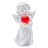 Ange en résine tenant un cœur lumineux rouge. H. 15,5 x 8,5 cm