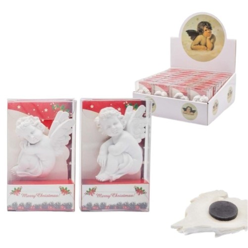 Ange magnétique H. 6 x 5 cm, livré en boîte individuelle. Présentoir de 36 anges assortis.