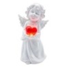 Ange en résine tenant un cœur lumineux rouge. H. 15,5 x 8,5 cm