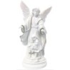 Statue en albâtre blanc de l’Ange Gardien, filet doré, H14 cm.