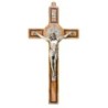 Croix de saint Benoit en bois d´olivier et Christ en métal argentée, plusieurs tailles...