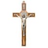 Croix de saint Benoit en bois d´olivier et Christ en métal argentée, plusieurs tailles...
