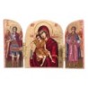 Triptyque en bois sculpté à la main selon méthode artisanale avec image dorée. H. 5 x 7 cm, divers modèles